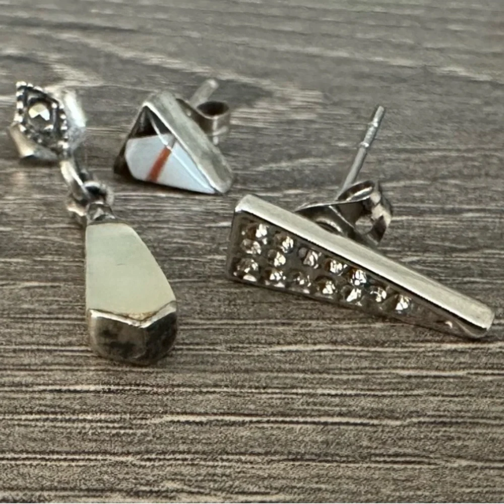Earring Lot Sterling Silver 925 Rebecca Minkoff Hematite Triangle Stud